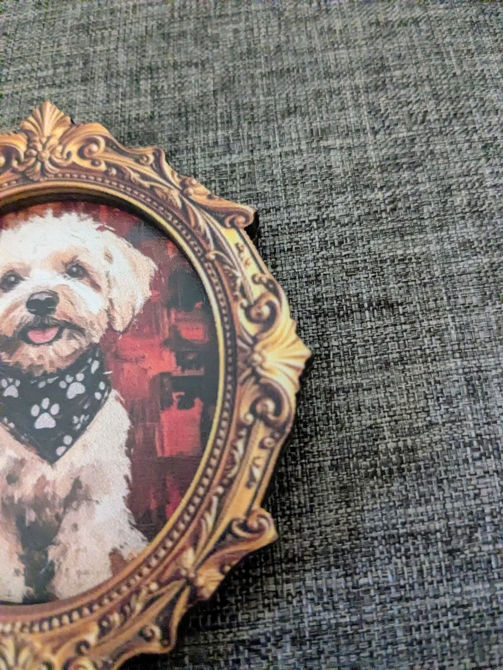 Cute Dog Wearing A Paw Print Bandana Art Magnet